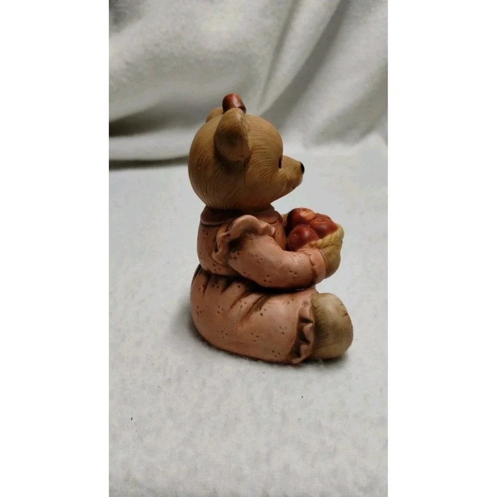 VTG Teddy Bear HOMCO Porcelain Figurine Basket‎ Apples #1405 Country Farm Fall